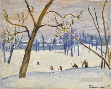 150の主題の芸術作品 Painting - スキーヤー ペトル ペトロヴィッチ コンチャロフスキーの雪景色